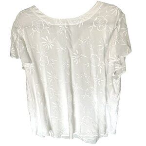 Loft White Round Neck Floral Embroidered Short Sleeve Top with Tie Back Size XL